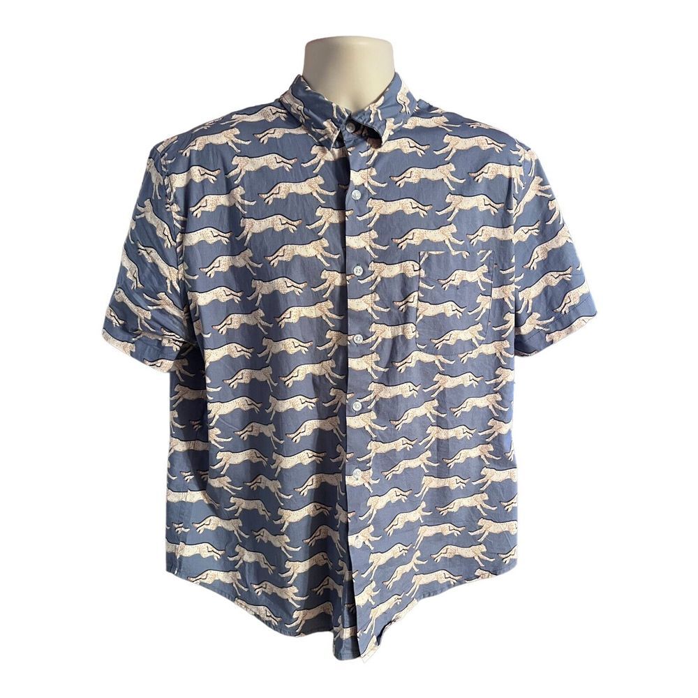 True Craft Mens Button Up Short Sleeve Shirt Size X Large Cheetah Print